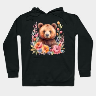 A brown bear decorated with beautiful watercolor flowers Hoodie